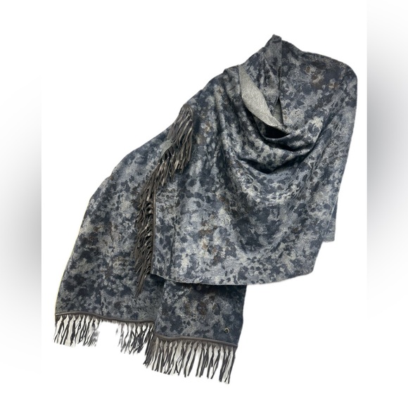 Loro Piana 100% Cashmere Floral Scarf Stole Shawl gray Multicolor - Picture 1 of 15